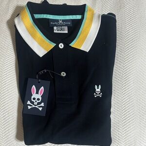 Psycho Bunny Black Polo with Vibrant Collar